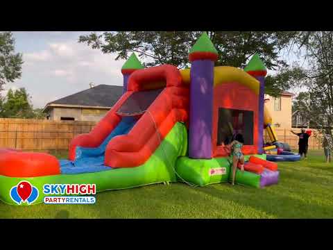 Big 3in1 Multi Color Bounce House Combo w/ (Dry or Wet/Water Slide) - Video