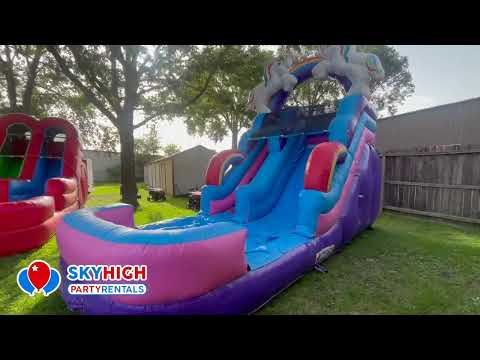 15ft Rainbow Unicorn Waterslide w/ (Dry or Wet/Water Slide) - Video