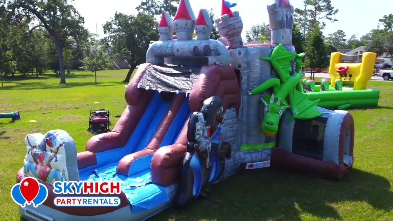 Knights & Dragons Castle Bouncer Combo w/ Wet or Dry Water Slide  - Video
