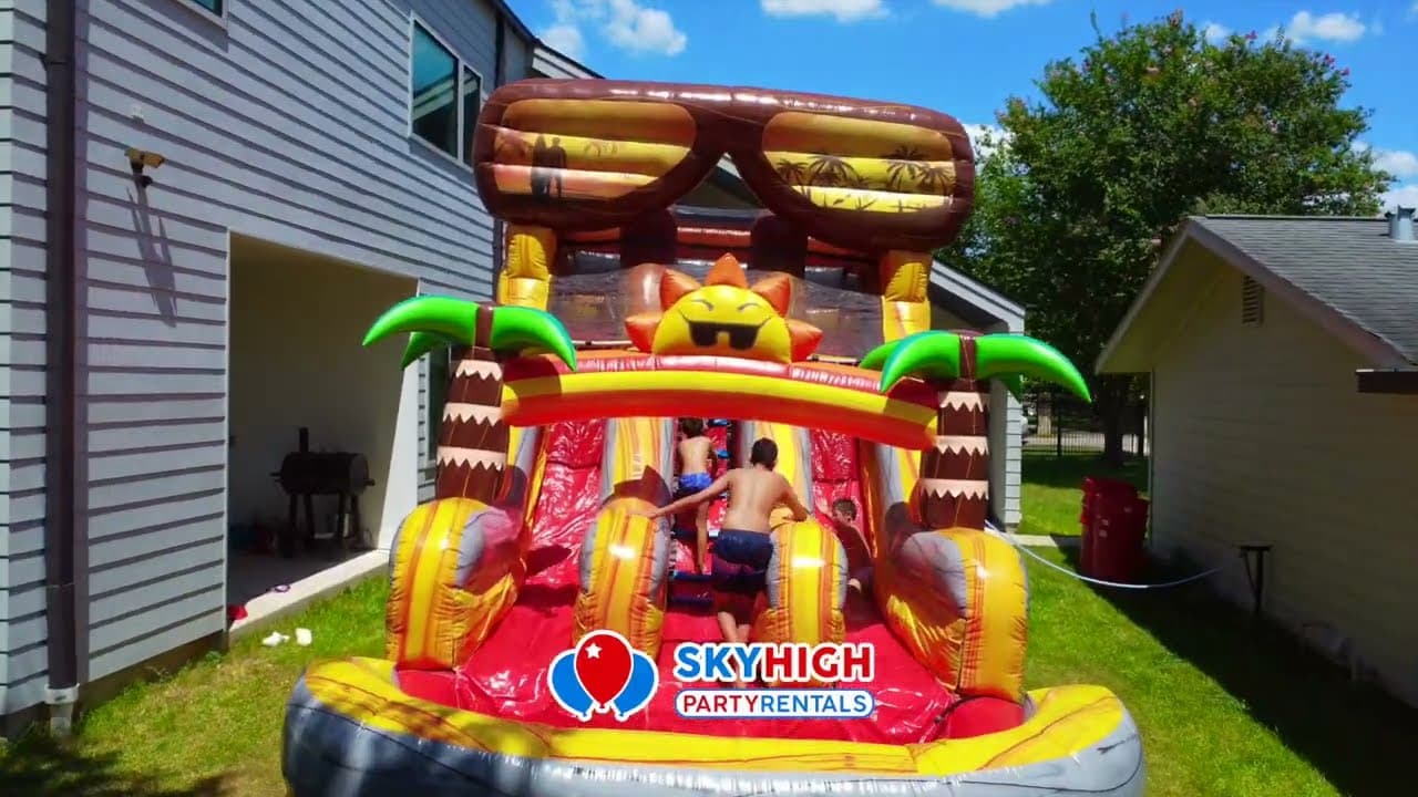 Sunny Shades Tropical Dual Lane Water Slide w/ Pool - Video