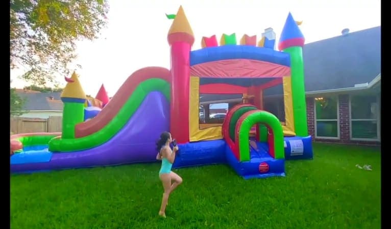 Modern Rainbow Bounce House Combo (Wet/Dry) - Video