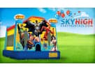 Justice League superhero bounce house rental in Austin with inflatable character details, ideal for Cedar Park birthday parties.