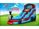 Stanley Steamer Train water slide rental in Austin with wet and dry capability, ideal for Buda parties.