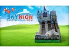 Castle-themed bounce house rental in Houston with dual lane slide, ideal for League City birthday parties.