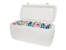 Enfriador XL de 120 Qt en renta en Houston con capacidad extra, ideal para fiestas en Pearland con bebidas frías hasta 3 días.