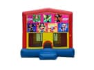 DC Super Hero Girls bounce house rental en Austin, 13x13 inflatable moonwalk con personajes coloridos ideal para fiestas.