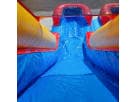 15ft dual lane water slide rental in Dallas with vibrant blue, red, and yellow design, ideal for Lewisville summer parties