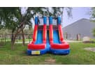 Dual-lane water slide rental in Dallas with 15ft height, featuring castle towers and splash pools, ideal for McKinney summer