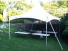15x15 high peak tent rental in Houston with seating for up to 37 guests, ideal for Sugar Land backyard parties and weddings.