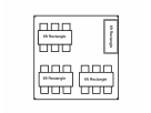 15x15 high peak tent rental floor plan for Houston events, seating up to 37 guests theater-style with banquet table arrangement.