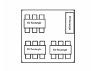 15x15 high peak tent rental floor plan for Houston events, seating up to 37 guests theater-style with banquet table arrangement.