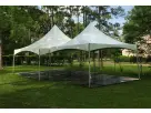 15x15 high peak tent rental in Houston with seating for up to 37 guests, ideal for Conroe weddings and outdoor parties.