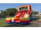 Red and blue dual water slide rental in Austin, perfect for kids racing down two slides at once.