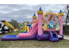 Disney Princesses bounce house rental in Houston with wet or dry slide, holds up to 6 kids—perfect for Spring birthday parties.