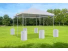 Gray 20x20 frame tent rental in Houston with weather-resistant fabric, ideal for outdoor events accommodating up to 66 guests.