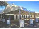 Perfect for Houston events, this spacious 20x50 frame tent rental features a durable steel structure ideal for up to 166 guests.