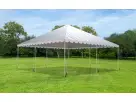 30ft x 30ft frame tent rental in Houston with gray and white striped vinyl, ideal for League City weddings and large events.