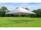 30ft x 30ft frame tent rental in Houston with gray and white striped vinyl, ideal for League City weddings and large events.