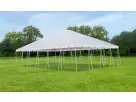 Large white frame tent rental in Houston with 30ft x 50ft capacity, ideal for weddings and corporate events seating up to 250