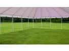 30ft x 50ft frame tent rental in Houston with elegant white and lavender vinyl, seating 250 guests—ideal for Spring weddings