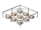 30ft x 30ft frame tent rental in Houston with elegant dining setup, ideal for banquet-style events in Katy.