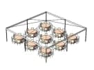 30ft x 30ft frame tent rental in Houston with elegant dining setup, ideal for banquet-style events in Katy.