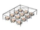 Renta de carpa marco 30x40 en Houston, ideal para bodas y eventos con capacidad para 100 comensales sin columnas internas.