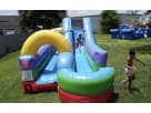 Perfect for Houston summer parties, this 34ft retro water slide rental features dual slides and vibrant colors ideal for kids.