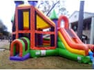 Ultimate 3-in-1 bounce house rental in Austin with rock wall and giant slide, perfect for San Marcos birthday parties and school