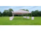 Large pink and white 40ft frame tent rental in Houston—seats 660 guests, ideal for The Woodlands weddings and festivals.