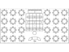 Plano de distribución para renta de carpa 40x80 en Houston — acomoda 530 huéspedes ideal para bodas y eventos corporativos