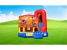 Nerf War bounce house rental in Houston with integral slide tower, ideal for Spring birthday parties.
