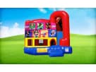DC Super Hero Girls 4in1 bounce house with wet or dry slide rental in Austin, ideal for San Marcos birthday parties.