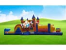 Perfect for Austin birthday parties, this 50ft Alice in Wonderland obstacle course rental features a slide and castle towers.
