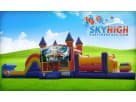 Dinosaur obstacle course rental in Austin with 50ft climbing wall and wet or dry slide, perfect for Buda birthday parties.