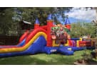 Red castle bounce house with dual water slides rental in Dallas — ideal for Plano parties.