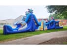 Minions obstacle course rental in Dallas with 50ft dry or wet slide setup, ideal for McKinney parties.