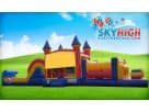 Perfect for Dallas birthday parties, this colorful 50ft obstacle course rental features dual slides ideal for wet or dry play.