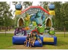 Monsters Inc bounce house rental in Austin with dual archways, 13x13 moonwalk ideal for Pflugerville birthday parties.