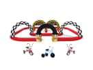 Race track bounce house rental in Dallas with dual arches, perfect for kids' parties in Grand Prairie.