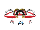 Race track bounce house rental in Dallas with dual arches, perfect for kids' parties in Grand Prairie.