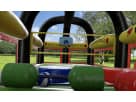 All in One Sports obstacle course rental in Houston with 8 game options, set up in a grass field—ideal for The Woodlands events.