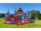 Carnival amusement park obstacle course rental in Austin with kid-friendly rock wall, ideal for Pflugerville parties.