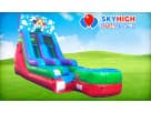 Baby Shark wet and dry water slide rental in Dallas with single lane design, ideal for Lewisville backyard parties.