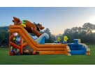 Bear Camp double lane water slide rental in Houston with climbing wall and basketball hoop, ideal for League City events.