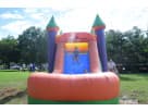 Red and purple 3-in-1 bounce house with water slide rental in Houston, ideal for Cypress parties with kids playing.