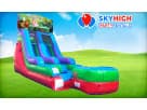 Colorful animal-themed water slide rental in Dallas with 15ft height, wet or dry capability, and splash pool—perfect for Frisco