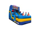 Birthday cake-themed water slide rental in Houston with wet or dry slide option, ideal for Katy kids' parties ages 3 and up.