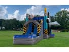 Tobogán acuático robot azul con piscina para renta de eventos en Austin, ideal para fiestas en Kyle.