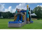 Blue Robot water slide rental in Dallas with attached bounce house, ideal for Arlington birthday parties and backyard events.